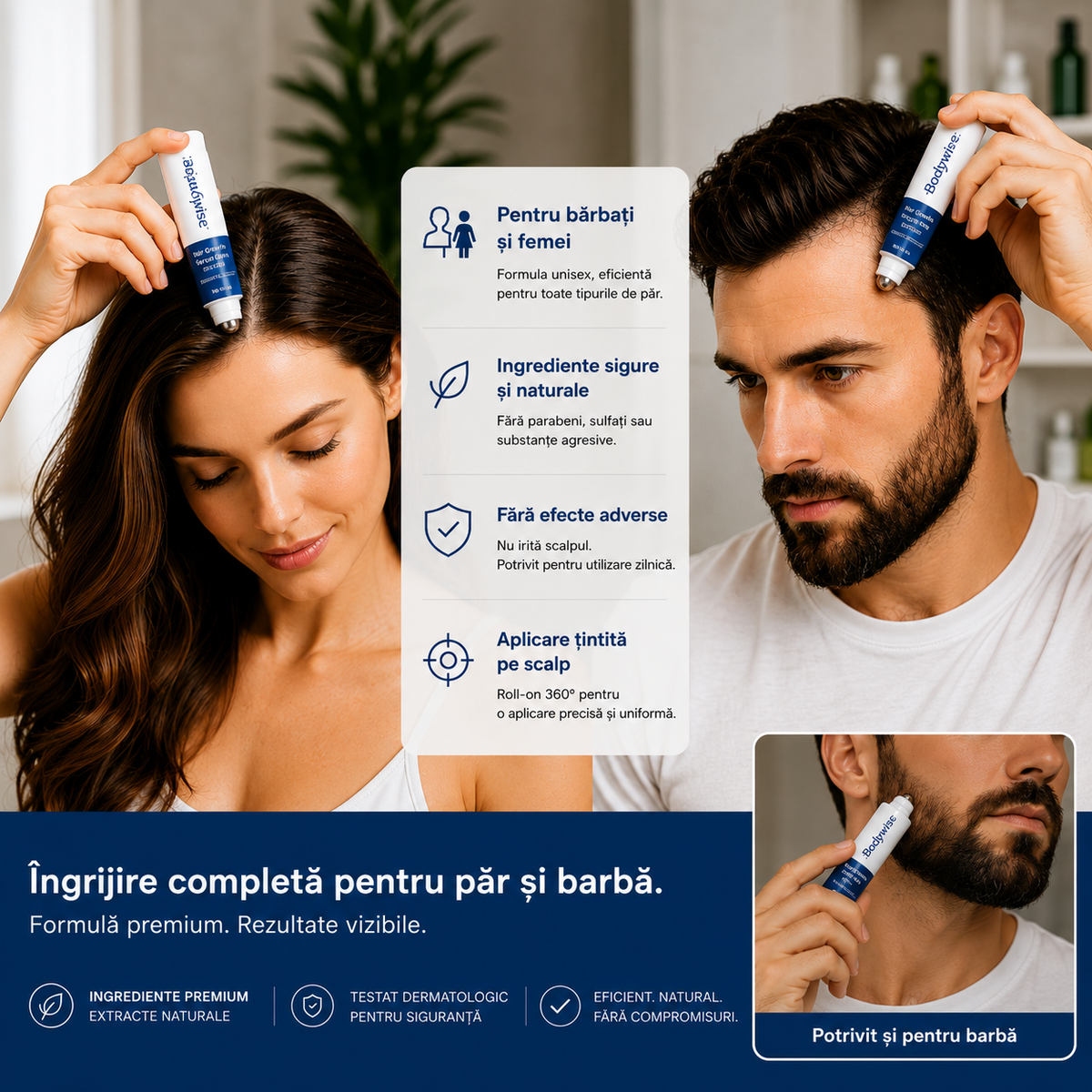 Ser pentru Creșterea Părului cu Rozmarin & Palmetto – Roll-On pentru Scalp și Barbă