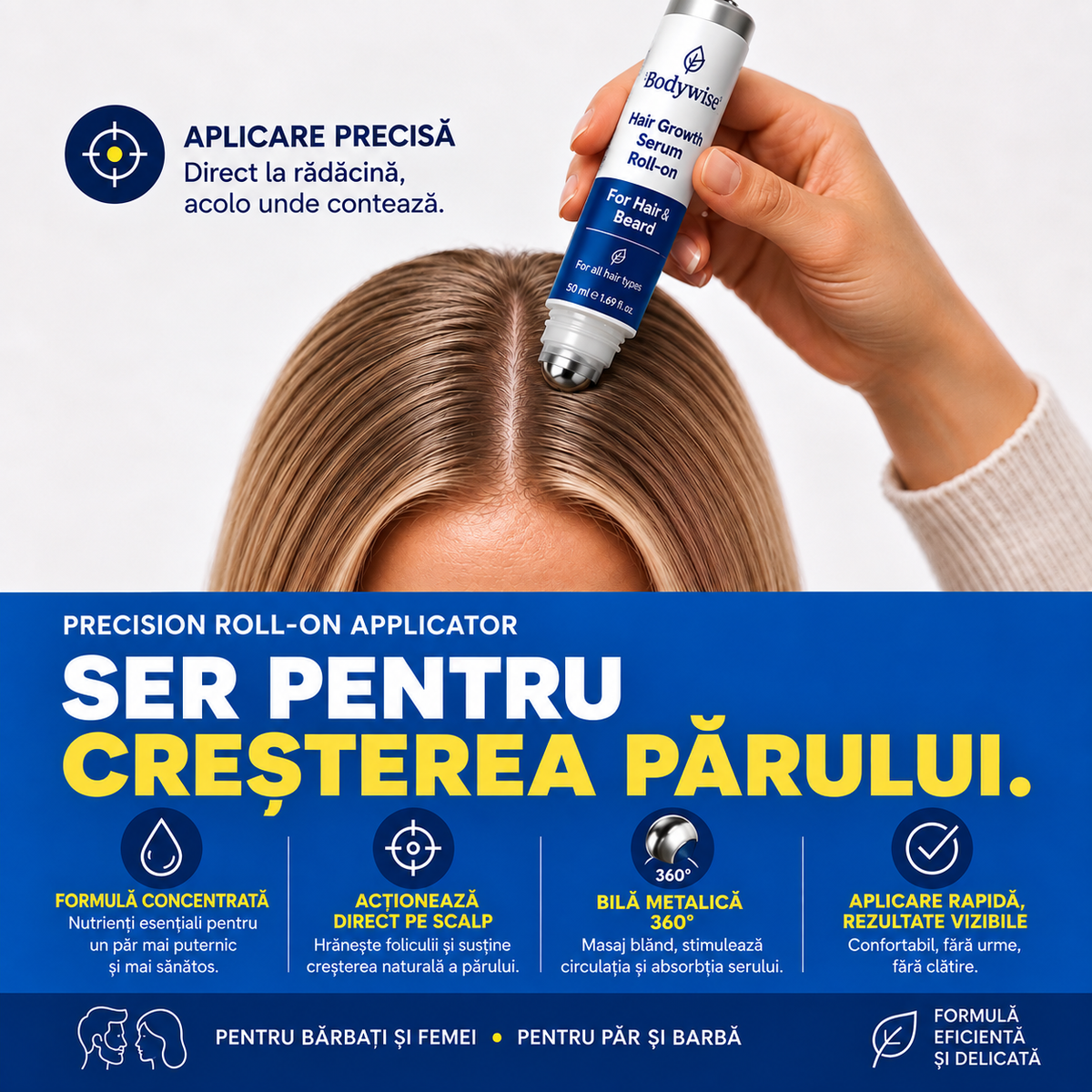 Ser pentru Creșterea Părului cu Rozmarin & Palmetto – Roll-On pentru Scalp și Barbă